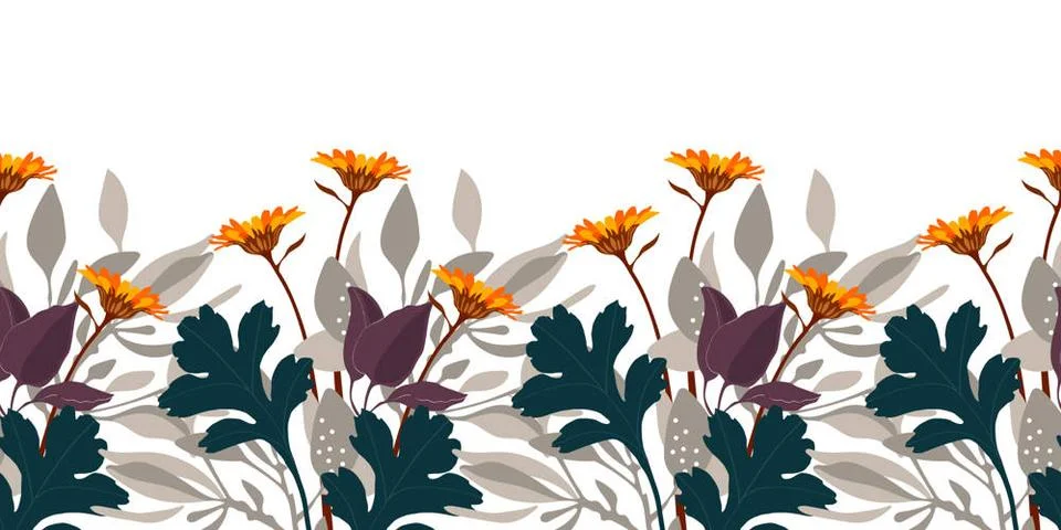 Vector floral seamless pattern, border. Horizontal panoramic autumn design... Stock Photos