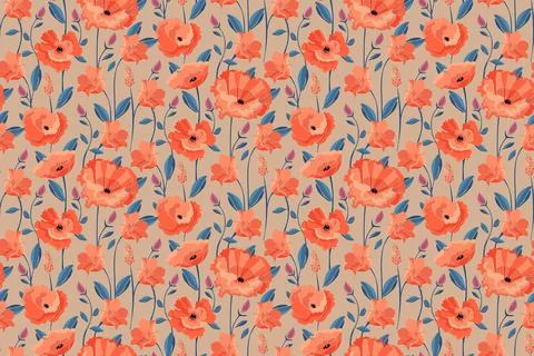 Vector floral seamless pattern. California poppy flowers, Eschscholtzia. Stock Illustration