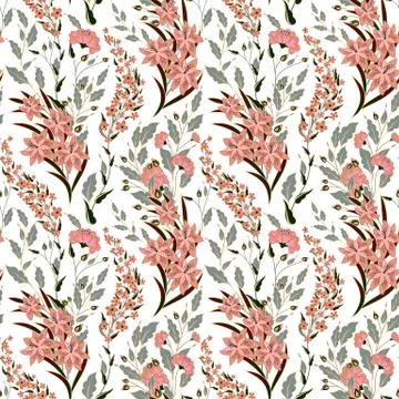 Vector floral seamless pattern with colorful summer plants and flowers. Pastel Stock Illustration