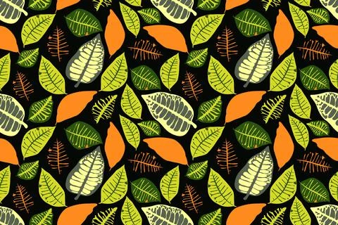 Vector floral seamless pattern with colorful leaves. Green, orange color leaves Illustrazione stock
