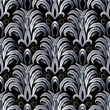 Vector floral seamless pattern. Damask black background wallpaper Illustrazione stock