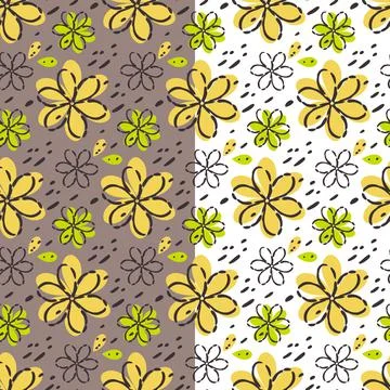 Vector floral seamless pattern, doodle hand drawn grey line flower sketch. Cute Stock Illustration