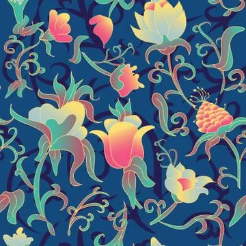 Vector floral seamless pattern. Fantasy Art deco Stock Illustration