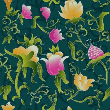 Vector floral seamless pattern. Fantasy Art deco Stock Illustration