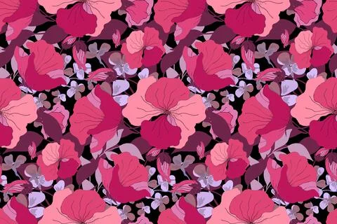 Vector floral seamless pattern. Floral bouquet. Pink, purple, violet, maroon Stock Illustration