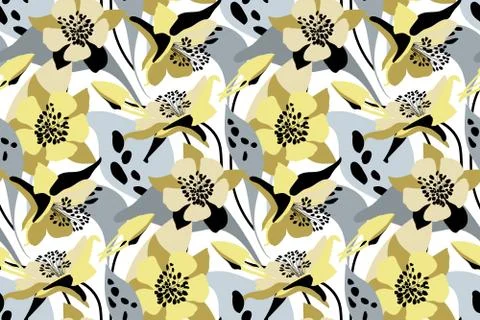 Vector floral seamless pattern. Flower background. Yellow, gray flowers. イラスト素材
