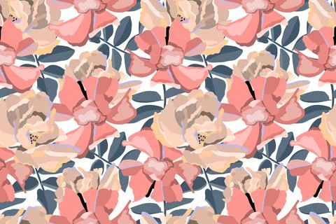 Vector floral seamless pattern. Flower background. Pink, beige flowers Stock Illustration