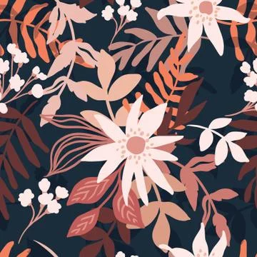 Vector Floral seamless pattern. Flowers and leaves. Stock Illustration