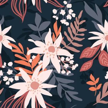 Vector Floral seamless pattern. Flowers and leaves. Stock Illustration