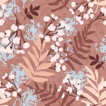 Vector Floral seamless pattern. Flowers and leaves. Stock Illustration