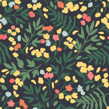 Vector Floral seamless pattern. Flowers and leaves. Stock Illustration