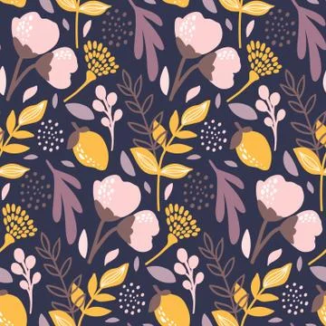 Vector Floral seamless pattern. Flowers and leaves. Illustrazione stock