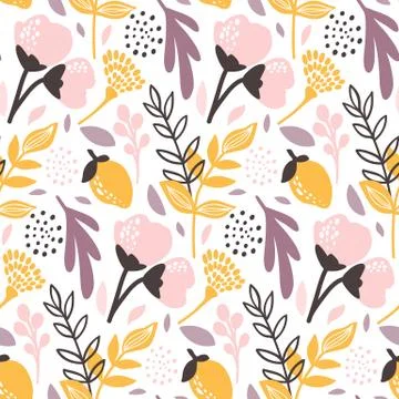 Vector Floral seamless pattern. Flowers and leaves. Stock Illustration