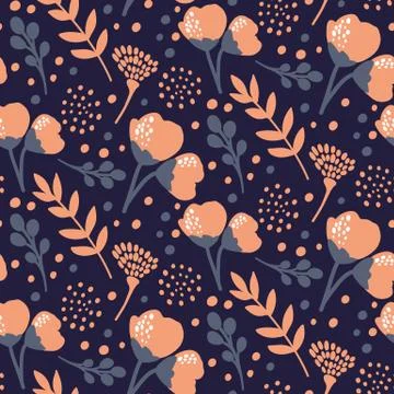 Vector Floral seamless pattern. Flowers and leaves. Stock Illustration