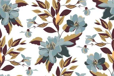 Vector floral seamless pattern with flowers Stock Illustration