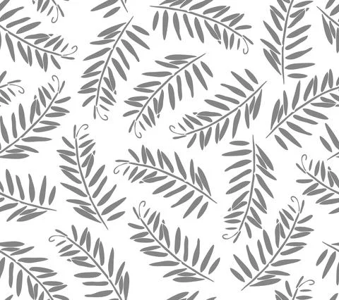 Vector floral seamless pattern. Gray twigs and leaves isolated on a white Stock Illustration