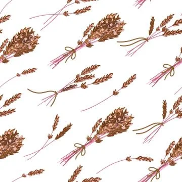 Vector floral seamless pattern with hand drawn herbs. Brown herbs on white Stock Illustration