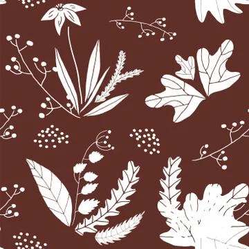 Vector floral seamless pattern in hand drawn style. Leaves and flowers Stock Illustration