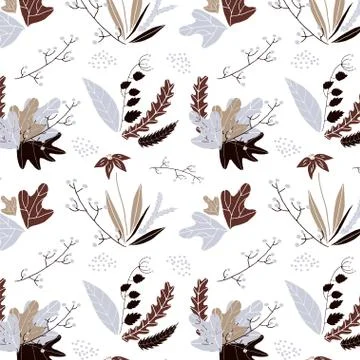 Vector floral seamless pattern in hand drawn style. Leaves and flowers Illustrazione stock