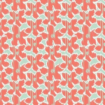 Vector floral seamless pattern with ikat orange zucchini flowers. Stock Illustration