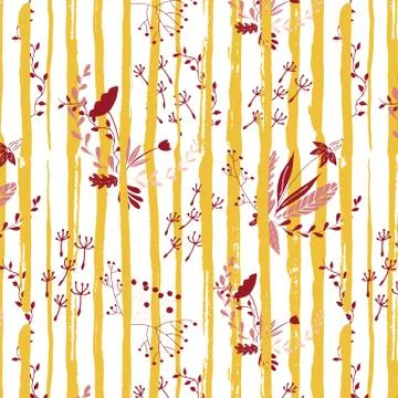 Vector floral seamless pattern. Ink lines and colorful flowers. Stock Illustration