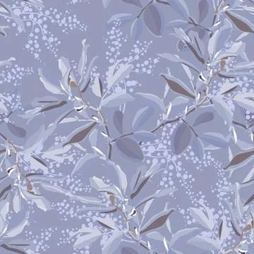 Vector floral seamless pattern in lilac tones. Floral illustration with twigs Stock Illustration