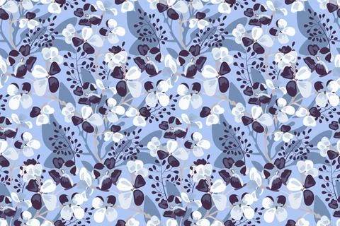 Vector floral seamless pattern. Lilac flowers with light brown twigs and b... Foto stock