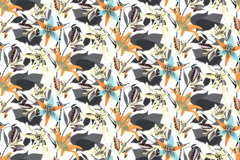 Vector floral seamless pattern with lilies. Flower background. Stock Illustration