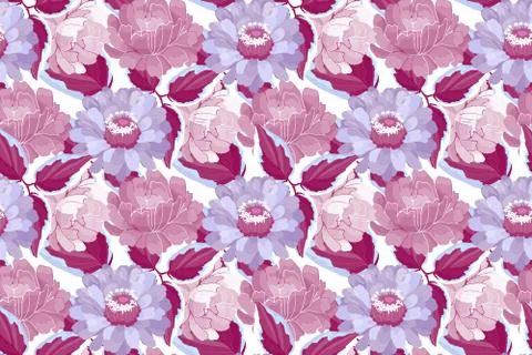 Vector floral seamless pattern. Maroon, violet, purple, burgundy garden flowers. Stock Illustration