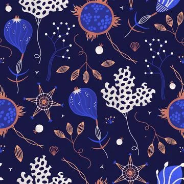 Vector floral seamless pattern. Mysterious witch night flowers. Repeat backgr Stock Illustration
