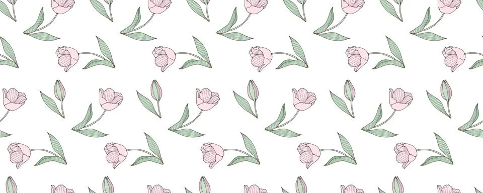 Vector floral seamless pattern with pale pink tulips. Stock Illustration