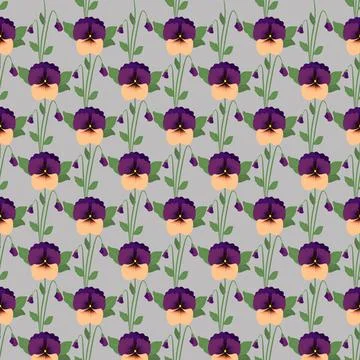 Vector Floral Seamless pattern with pansy flowers Stock Illustration