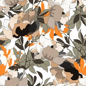 Vector floral seamless pattern with peonies Stock Illustration