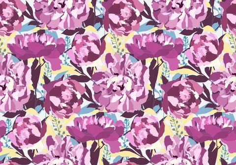 Vector floral seamless pattern with peony flowers. Purple peonies Stock Illustration