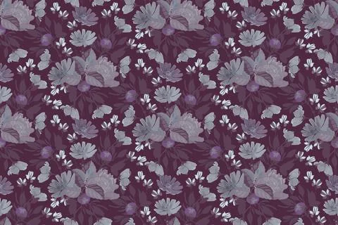 Vector floral seamless pattern with peony, chicory Stock Illustration