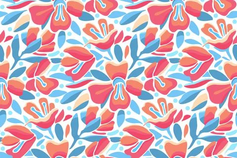 Vector floral seamless pattern. Pink and orange flowers. Stock Illustration