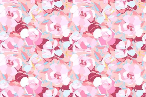 Vector floral seamless pattern. Pink garden flowers with maroon leaves. Stock Illustration