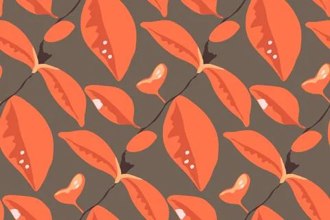 Vector floral seamless pattern. Red leaves on a branches. Stock Illustration
