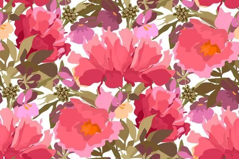 Vector floral seamless pattern with red peonies. Vector floral seamless pa... Foto stock