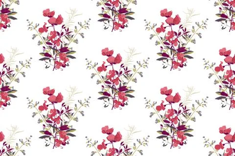 Vector floral seamless pattern. Repetitive bouquets of coral-colored flowers Stock Illustration