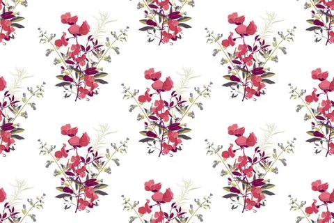 Vector floral seamless pattern. Repetitive bouquets of coral-colored flowe... Foto stock