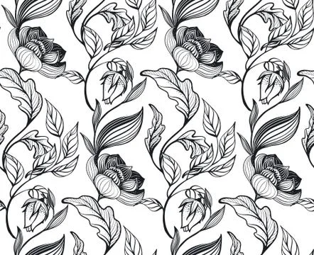 Vector floral seamless pattern. Romantic elegant endless background with hand Stock Illustration