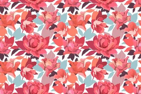 Vector floral seamless pattern with roses. Garden flowers in a warm color. Stock Illustration