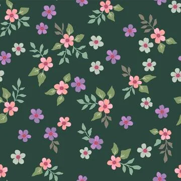 Vector floral seamless pattern with small flowers in vintage style. For fab.. Stock Illustration
