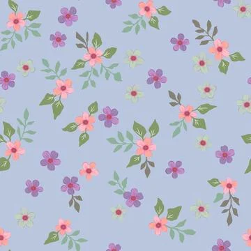 Vector floral seamless pattern with small vintage-style flowers on a blue bac Stock Illustration