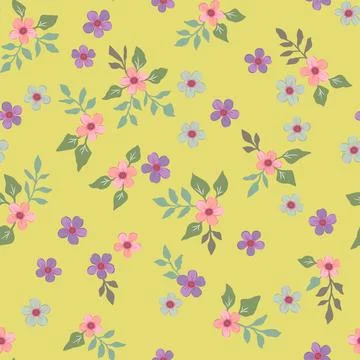 Vector floral seamless pattern with small vintage-style flowers on a light gr Stock Illustration