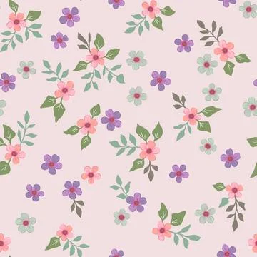 Vector floral seamless pattern with small vintage-style flowers on a pale pin Stock Illustration