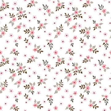 Vector floral seamless pattern with small flowers on a white background. Vint Stock Illustration