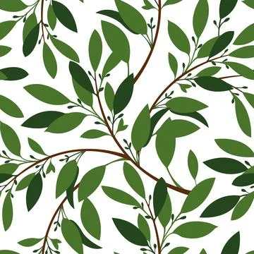 Vector floral seamless pattern. Twigs with green leaves and buds. Stock Illustration