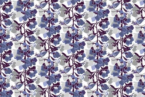 Vector floral seamless pattern. Vertically arranged blue delphinium flowers on Stock Illustration